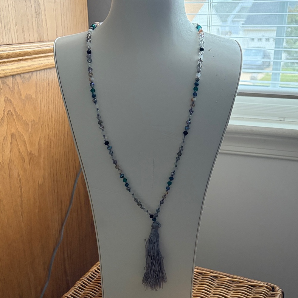 White House Black Market Blue and Gray Beaded Necklace